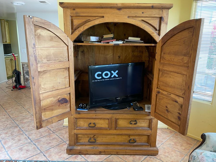 JUST ADDED - Pine Armoire Cabinet 47W  X 25D X 72.5H [Photo 2]