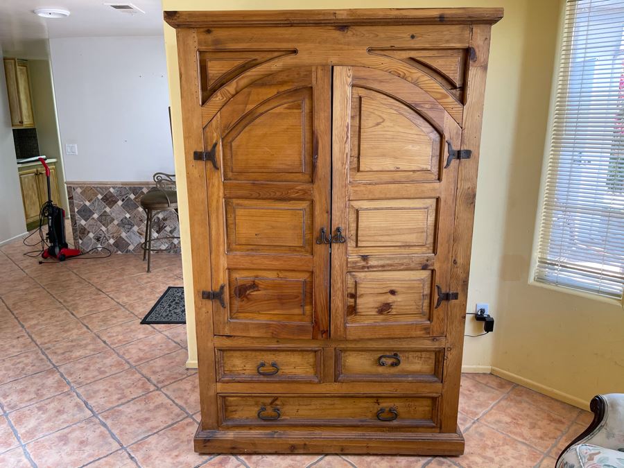 JUST ADDED - Pine Armoire Cabinet 47W  X 25D X 72.5H [Photo 3]