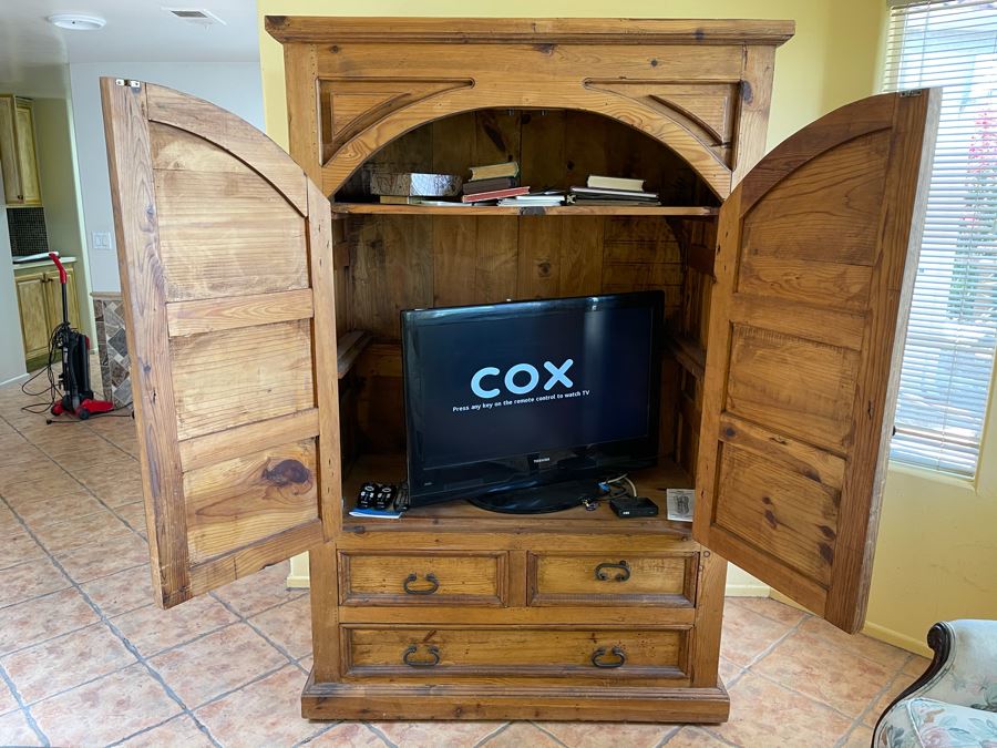 JUST ADDED - Pine Armoire Cabinet 47W  X 25D X 72.5H [Photo 5]