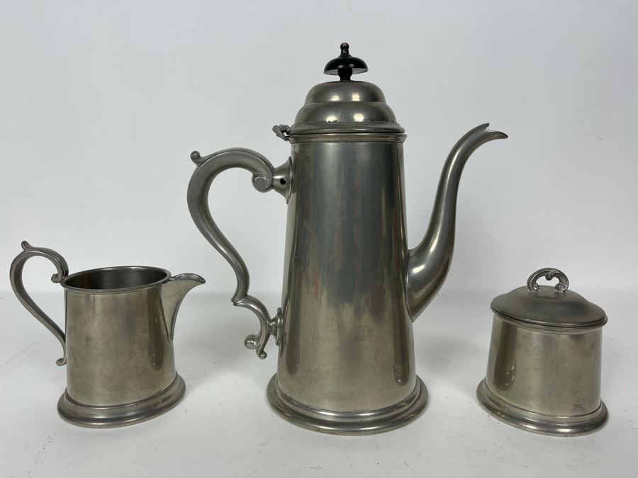 JUST ADDED - Viners Of Sheffield English Pewter Coffee Pot 9H, Creamer And Sugar [Photo 2]