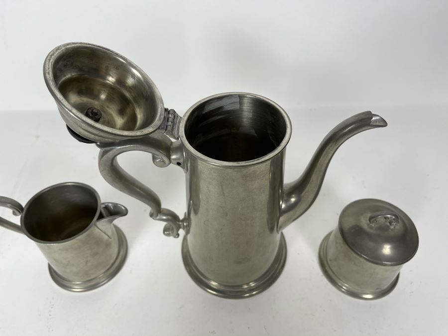 JUST ADDED - Viners Of Sheffield English Pewter Coffee Pot 9H, Creamer And Sugar [Photo 4]