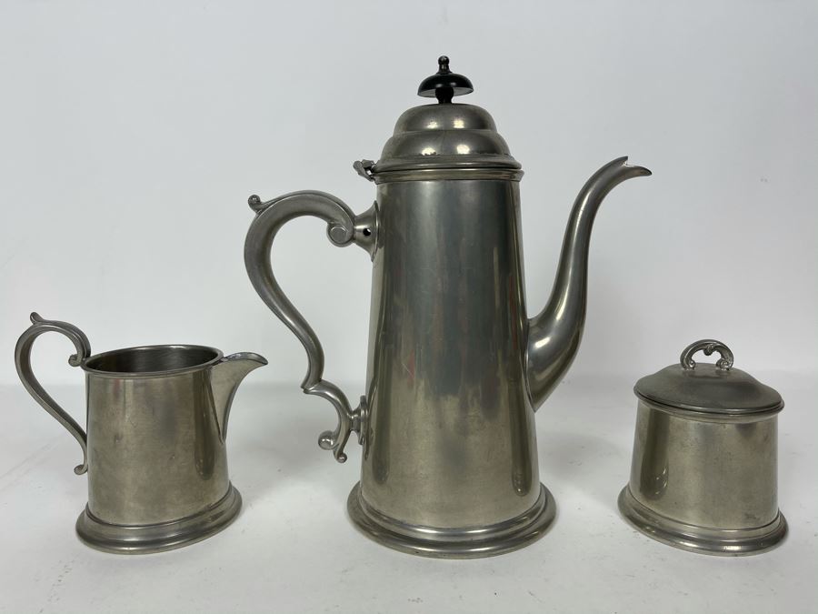JUST ADDED - Viners Of Sheffield English Pewter Coffee Pot 9H, Creamer And Sugar [Photo 3]