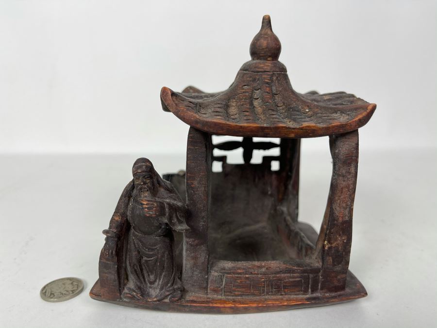JUST ADDED - Vintage Carved Wooden Asian Figurine 5W X 5H [Photo 1]