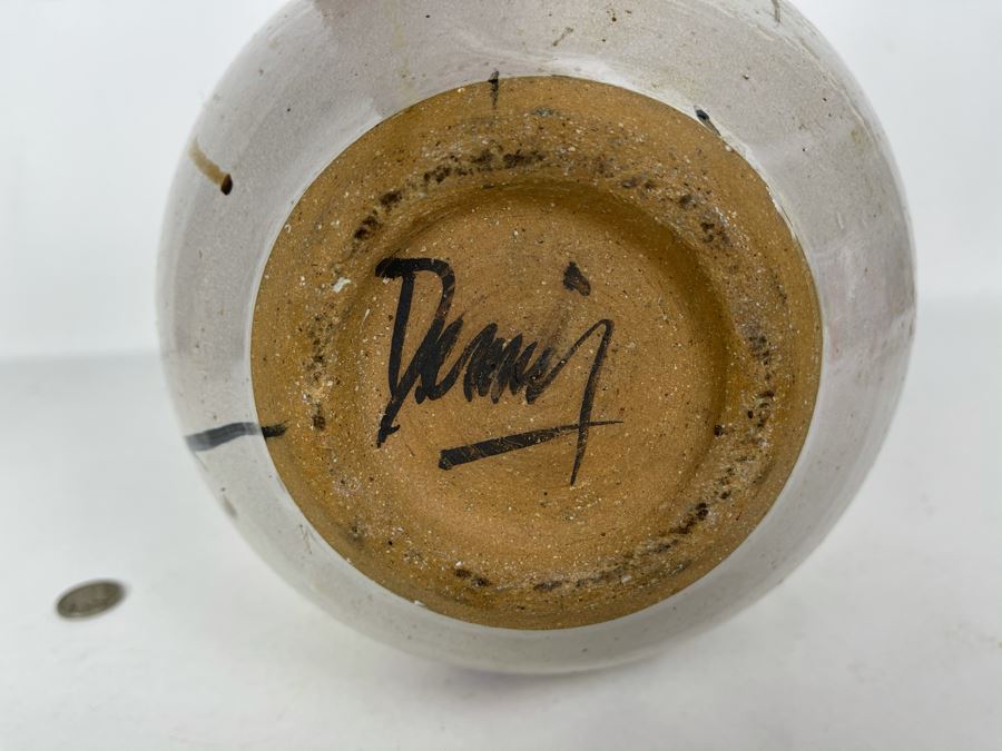 JUST ADDED - Signed Hand Painted Stoneware Pottery Jar With Lid 8W X 7H [Photo 2]