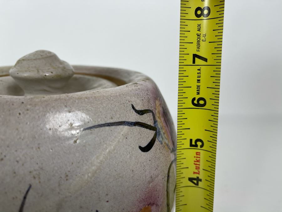 JUST ADDED - Signed Hand Painted Stoneware Pottery Jar With Lid 8W X 7H [Photo 9]