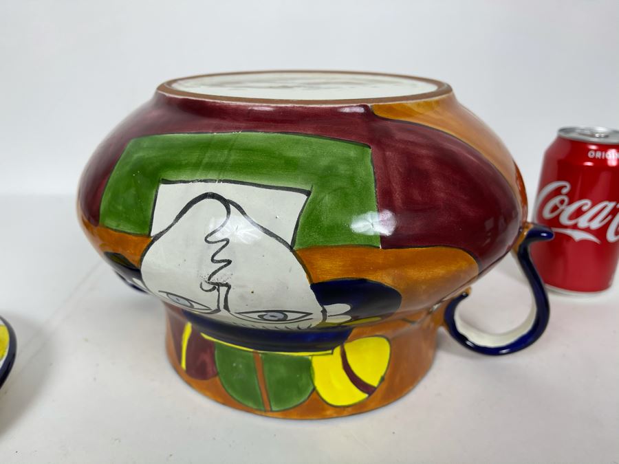 JUST ADDED - Hand Painted Mexican Pottery Pot With Lid 12W X 9H [Photo 8]