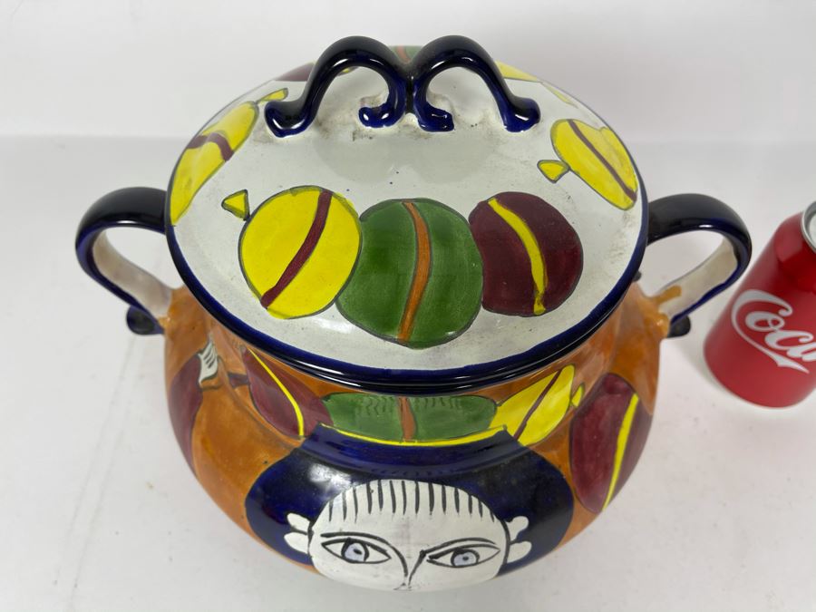 JUST ADDED - Hand Painted Mexican Pottery Pot With Lid 12W X 9H [Photo 5]