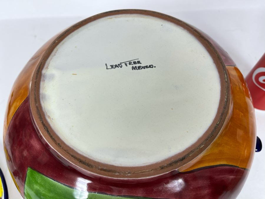 JUST ADDED - Hand Painted Mexican Pottery Pot With Lid 12W X 9H [Photo 7]