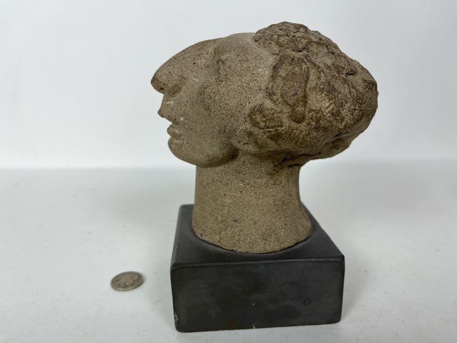 JUST ADDED - Stoneware Pottery Female Bust Head Sculpture On Wooden Base 4.5W X 6H [Photo 4]