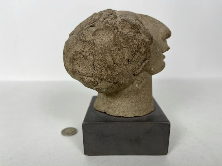 JUST ADDED - Stoneware Pottery Female Bust Head Sculpture On Wooden Base 4.5W X 6H [Photo 8]