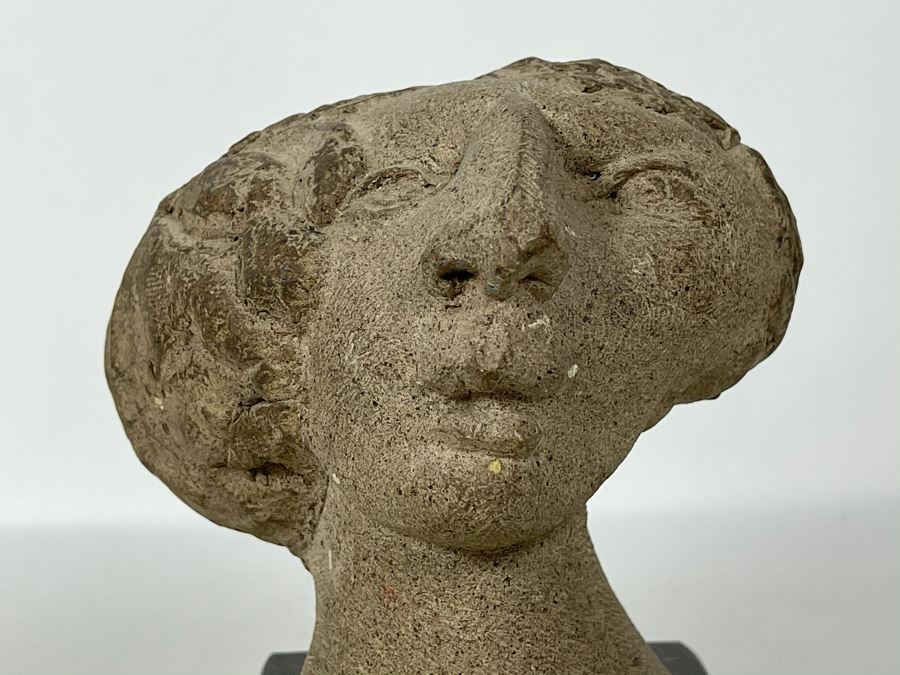 JUST ADDED - Stoneware Pottery Female Bust Head Sculpture On Wooden Base 4.5W X 6H [Photo 12]
