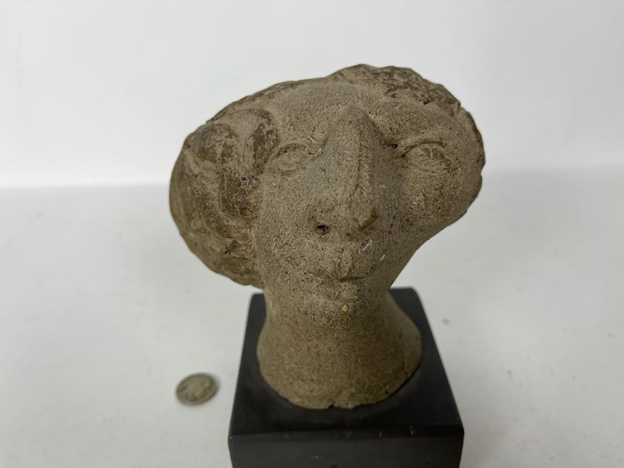 JUST ADDED - Stoneware Pottery Female Bust Head Sculpture On Wooden Base 4.5W X 6H [Photo 10]