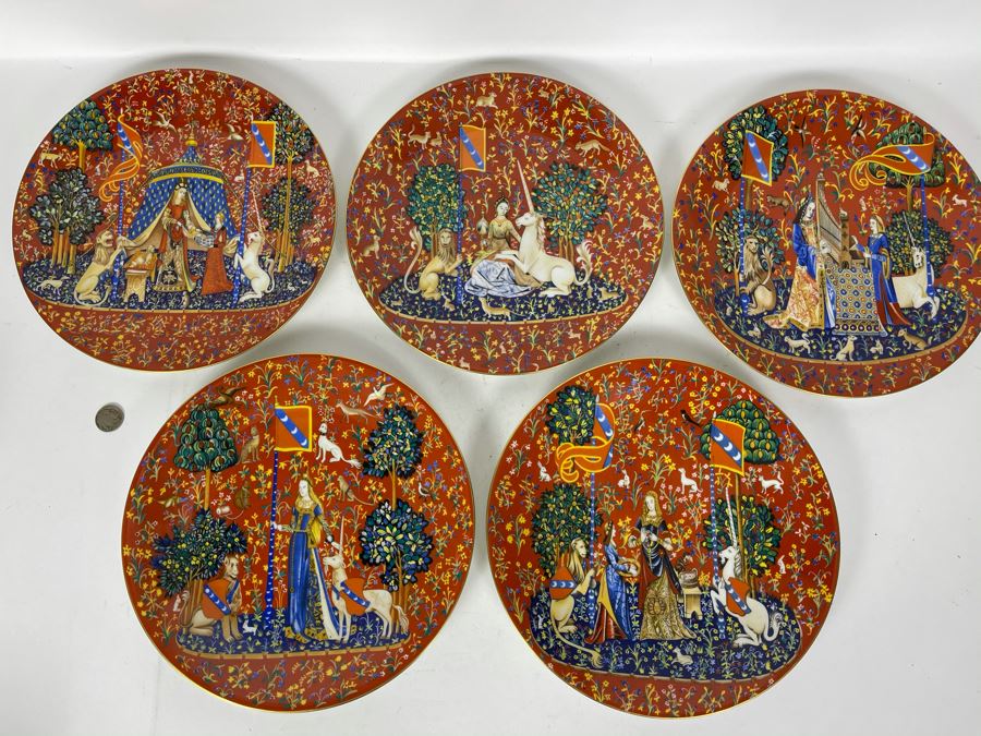 JUST ADDED - Limoges France CH Field Haviland Limited Edition Plates From Series La Dame A La Licorne 9.75R (5 Unicorn Plates Total) [Photo 2]