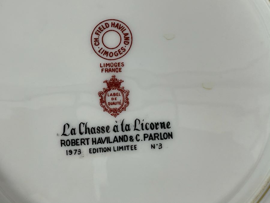 JUST ADDED - Limoges France CH Field Haviland Limited Edition Plates From Series La Chasse A La Licorne 9.75R (5 Unicorn Plates Total) [Photo 12]