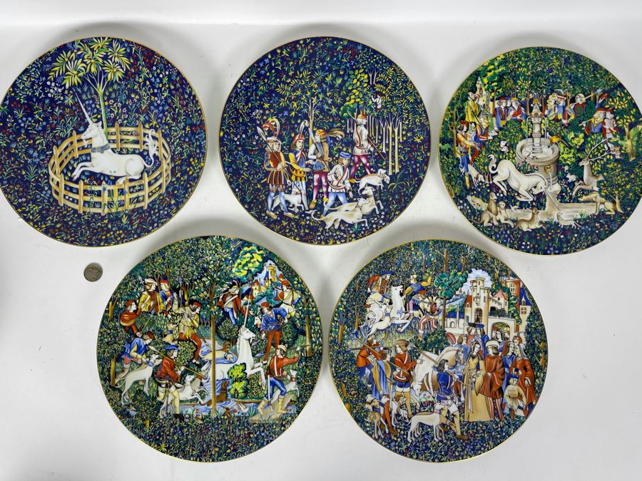 JUST ADDED - Limoges France CH Field Haviland Limited Edition Plates From Series La Chasse A La Licorne 9.75R (5 Unicorn Plates Total)