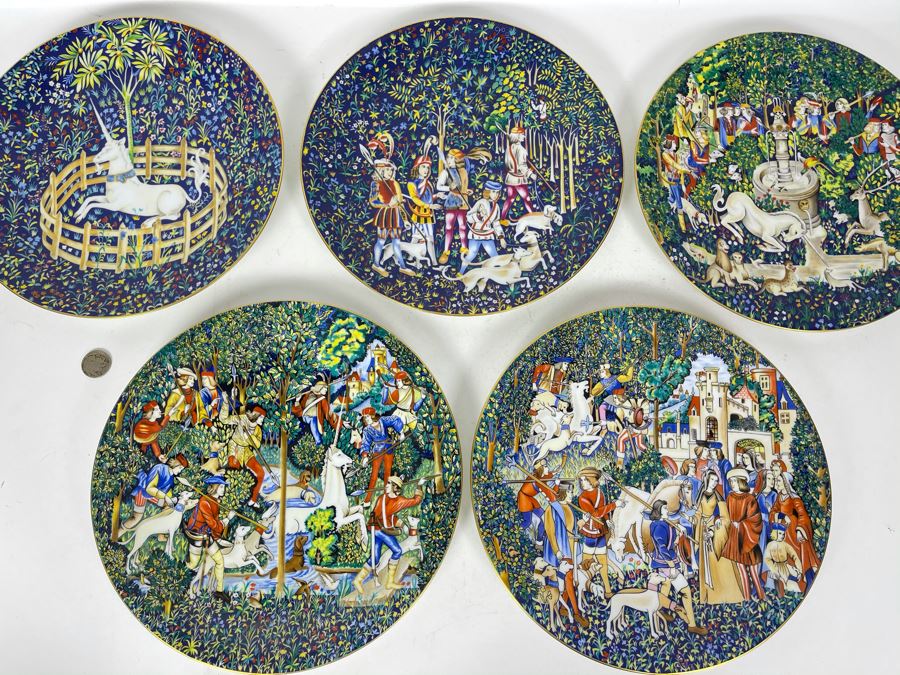 JUST ADDED - Limoges France CH Field Haviland Limited Edition Plates From Series La Chasse A La Licorne 9.75R (5 Unicorn Plates Total) [Photo 2]