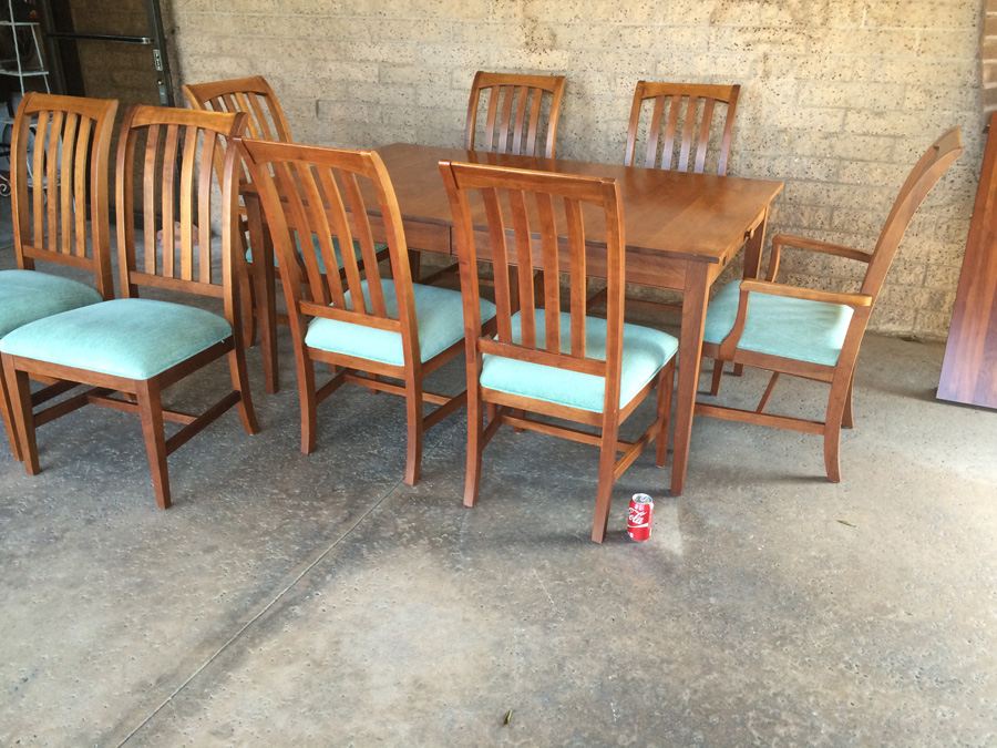 Ethan Allen Dining Table with 8 Chairs and 2 Leaves [Photo 1]