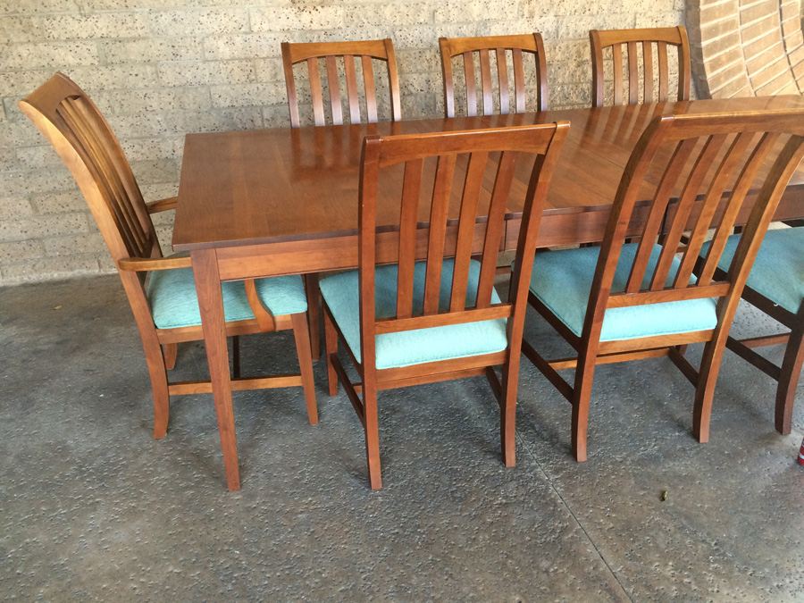 Ethan Allen Dining Table With 8 Chairs And 2 Leaves   4123 Vr9b 