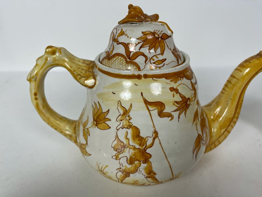 JUST ADDED - Vintage Italian Hand Painted Pottery Teapot 11W X 6.5H And Creamer Signed Simon Vetti [Photo 4]