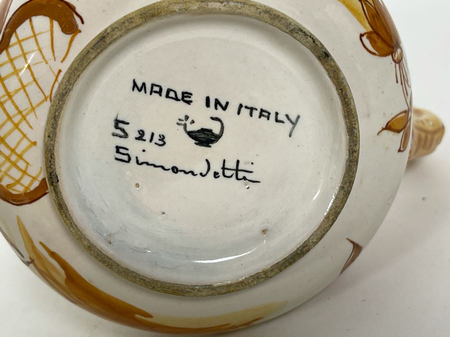 JUST ADDED - Vintage Italian Hand Painted Pottery Teapot 11W X 6.5H And Creamer Signed Simon Vetti [Photo 14]