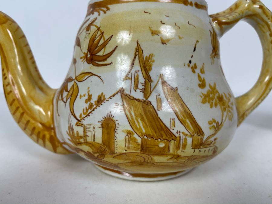 JUST ADDED - Vintage Italian Hand Painted Pottery Teapot 11W X 6.5H And Creamer Signed Simon Vetti [Photo 7]