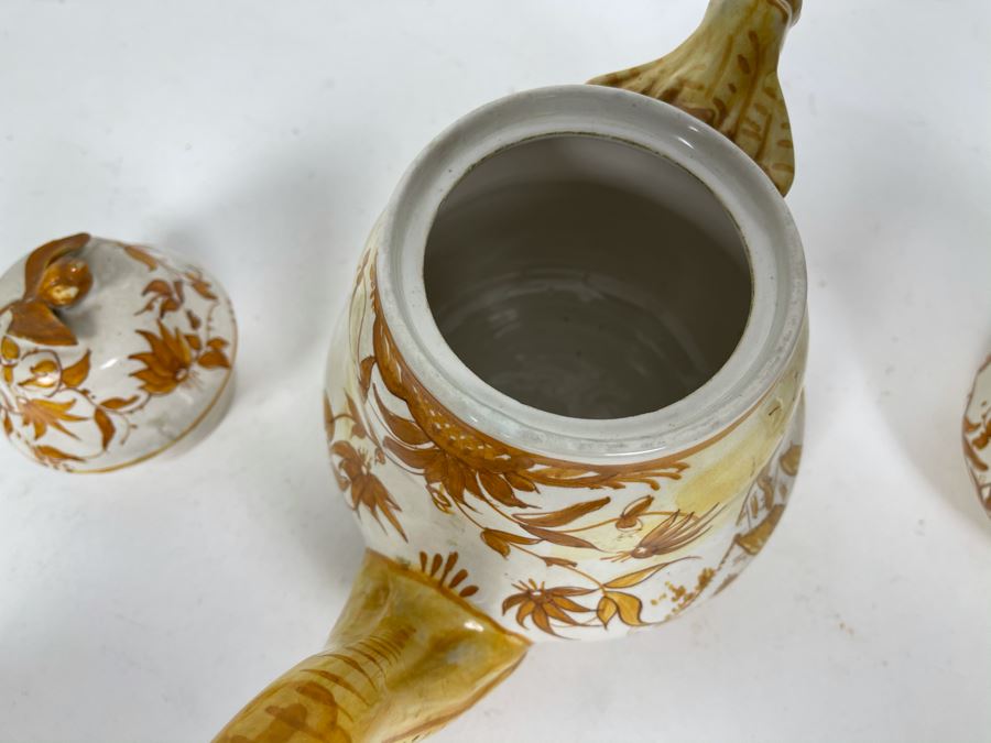 JUST ADDED - Vintage Italian Hand Painted Pottery Teapot 11W X 6.5H And Creamer Signed Simon Vetti [Photo 11]