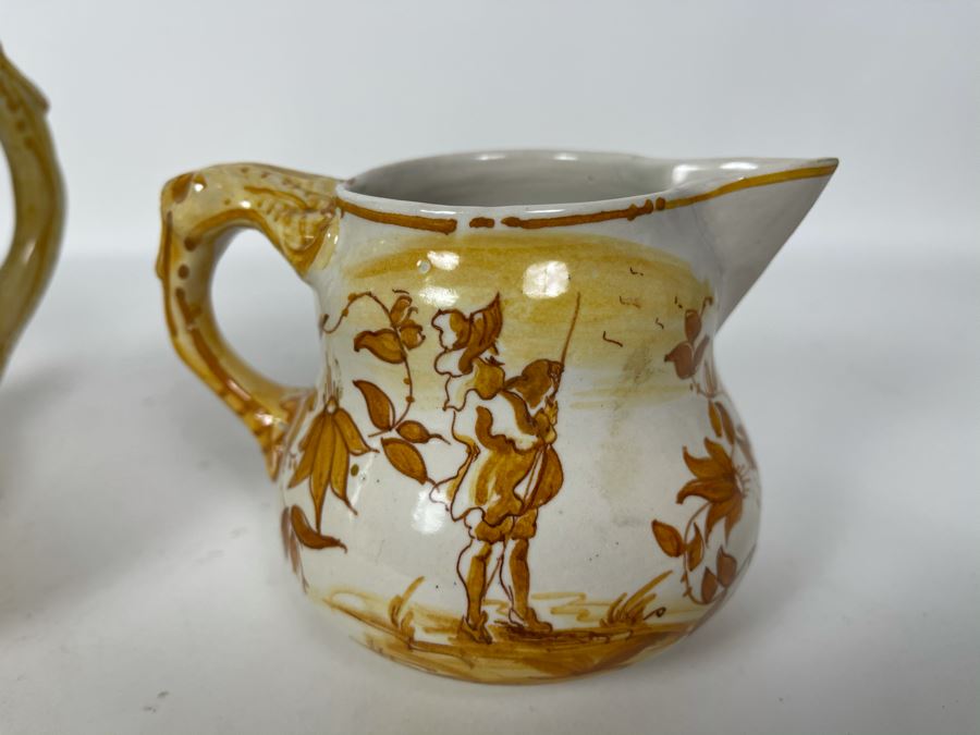 JUST ADDED - Vintage Italian Hand Painted Pottery Teapot 11W X 6.5H And Creamer Signed Simon Vetti [Photo 9]