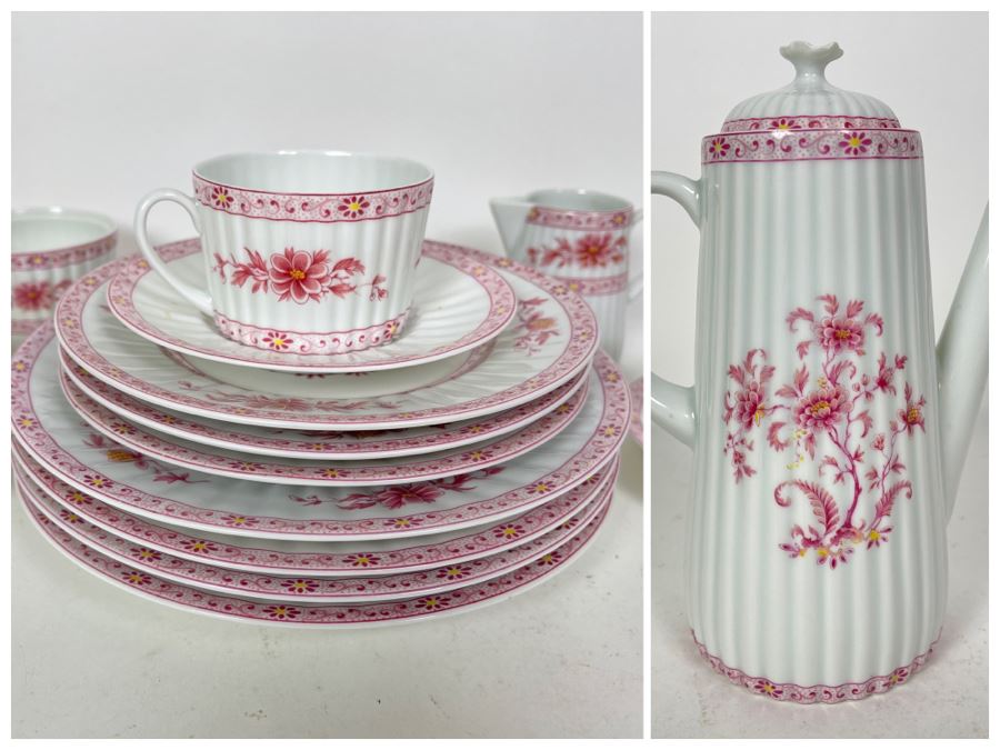 JUST ADDED - Limoges France A. Lanternier & Co Coffee Pot With Creamer And Sugar (No Lid), 3 Cups And Saucers Plus 7 Plates