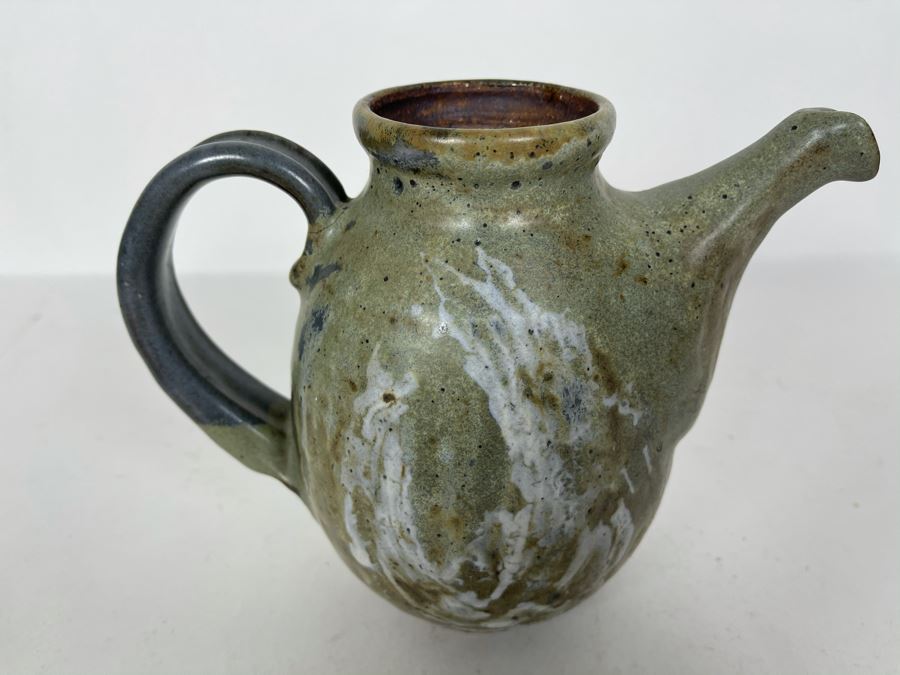 JUST ADDED - Vintage Mid-Century Stoneware Pottery Coffee Pot Signed 8W X 7H [Photo 11]
