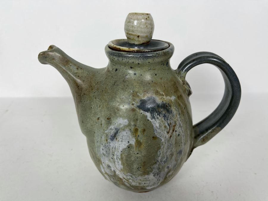 JUST ADDED - Vintage Mid-Century Stoneware Pottery Coffee Pot Signed 8W X 7H [Photo 4]