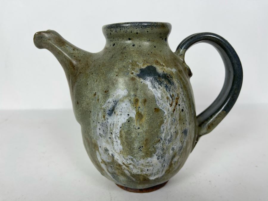 JUST ADDED - Vintage Mid-Century Stoneware Pottery Coffee Pot Signed 8W X 7H [Photo 7]