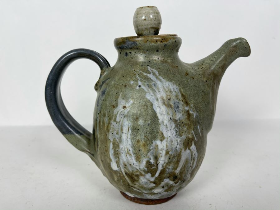 JUST ADDED - Vintage Mid-Century Stoneware Pottery Coffee Pot Signed 8W X 7H [Photo 5]