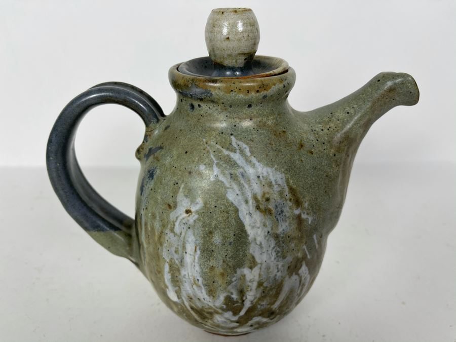 JUST ADDED - Vintage Mid-Century Stoneware Pottery Coffee Pot Signed 8W X 7H [Photo 6]