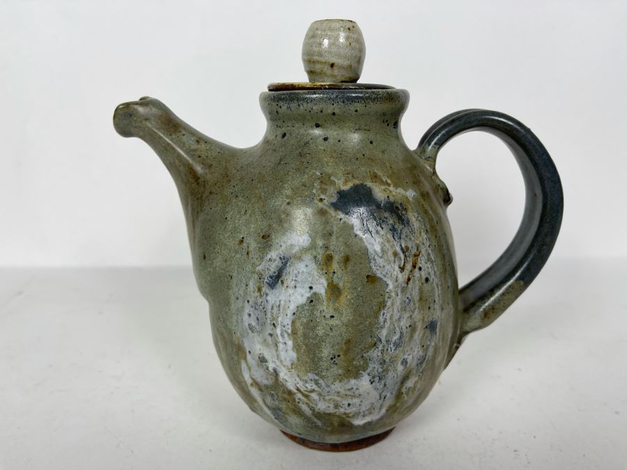 JUST ADDED - Vintage Mid-Century Stoneware Pottery Coffee Pot Signed 8W X 7H [Photo 1]