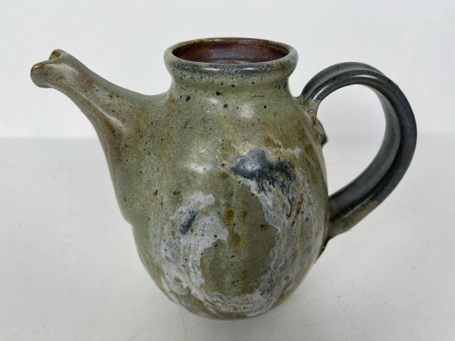 JUST ADDED - Vintage Mid-Century Stoneware Pottery Coffee Pot Signed 8W X 7H [Photo 8]