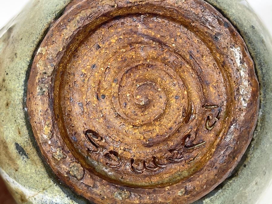 JUST ADDED - Vintage Mid-Century Stoneware Pottery Coffee Pot Signed 8W X 7H [Photo 2]