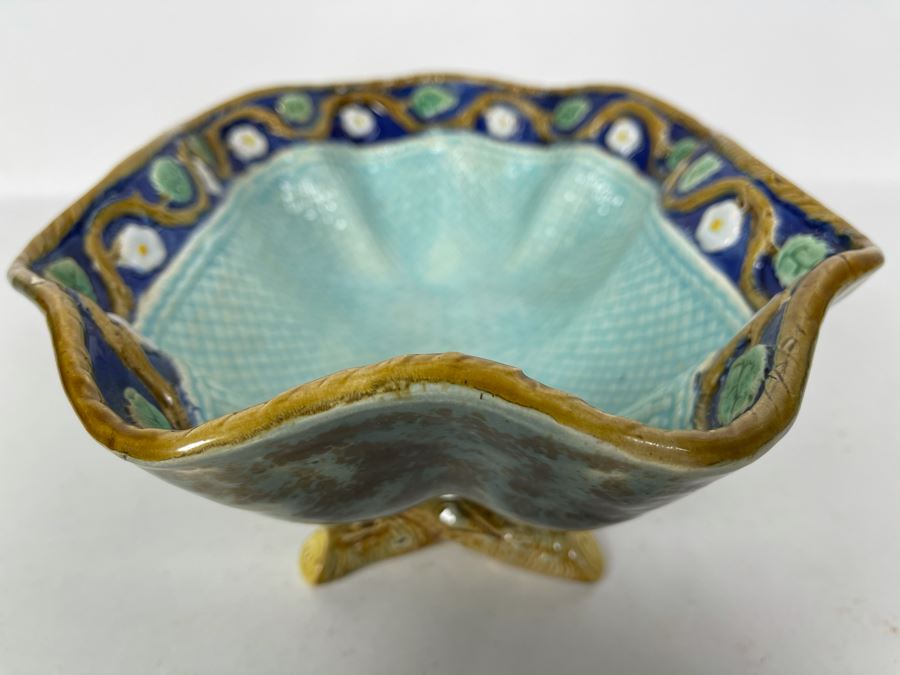 JUST ADDED - Signed Majolica Pottery Footed Bowl 11W X 8D X 4.5H [Photo 6]