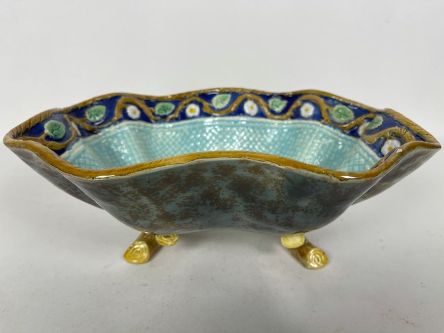 JUST ADDED - Signed Majolica Pottery Footed Bowl 11W X 8D X 4.5H [Photo 1]