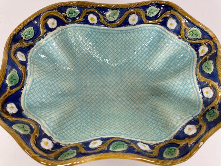 JUST ADDED - Signed Majolica Pottery Footed Bowl 11W X 8D X 4.5H [Photo 3]
