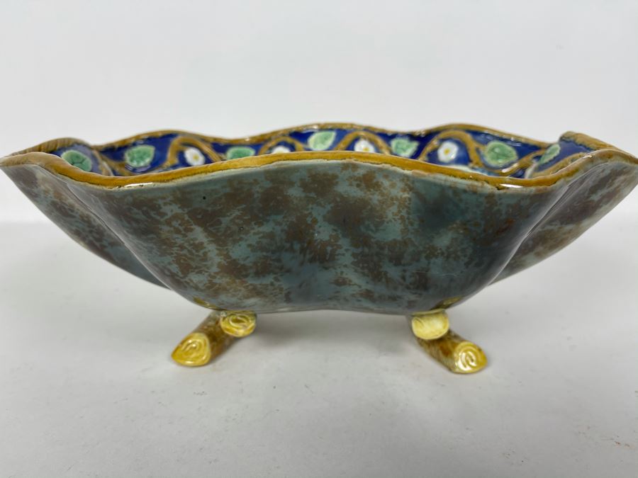 JUST ADDED - Signed Majolica Pottery Footed Bowl 11W X 8D X 4.5H [Photo 5]