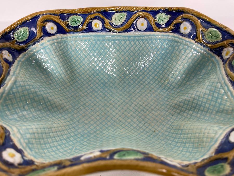 JUST ADDED - Signed Majolica Pottery Footed Bowl 11W X 8D X 4.5H [Photo 4]