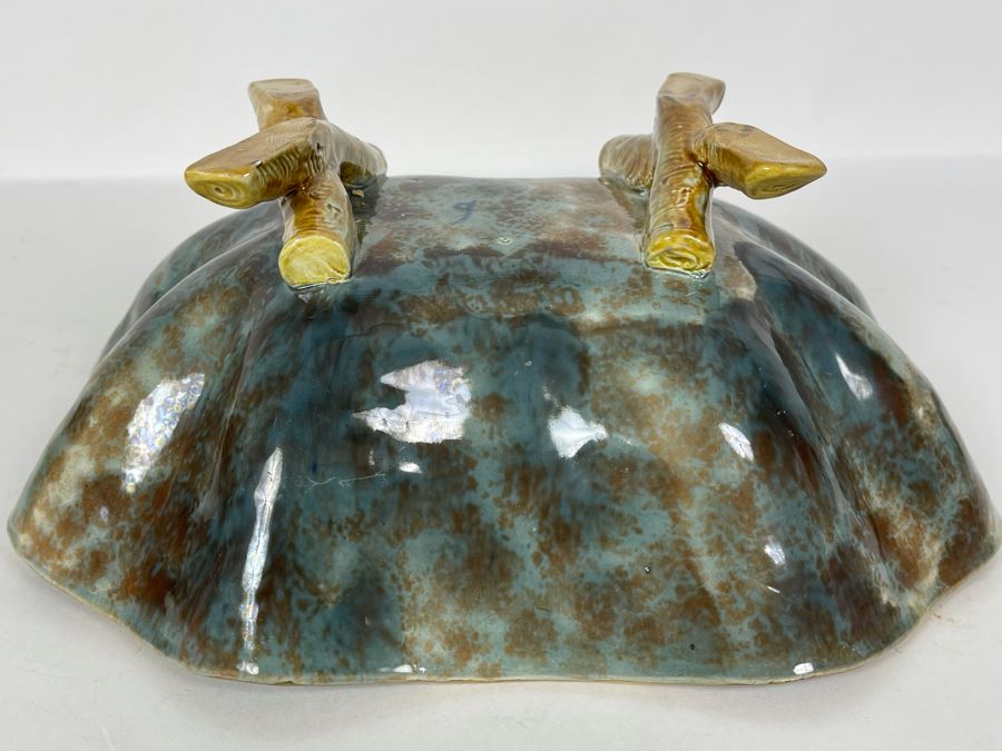 JUST ADDED - Signed Majolica Pottery Footed Bowl 11W X 8D X 4.5H [Photo 11]