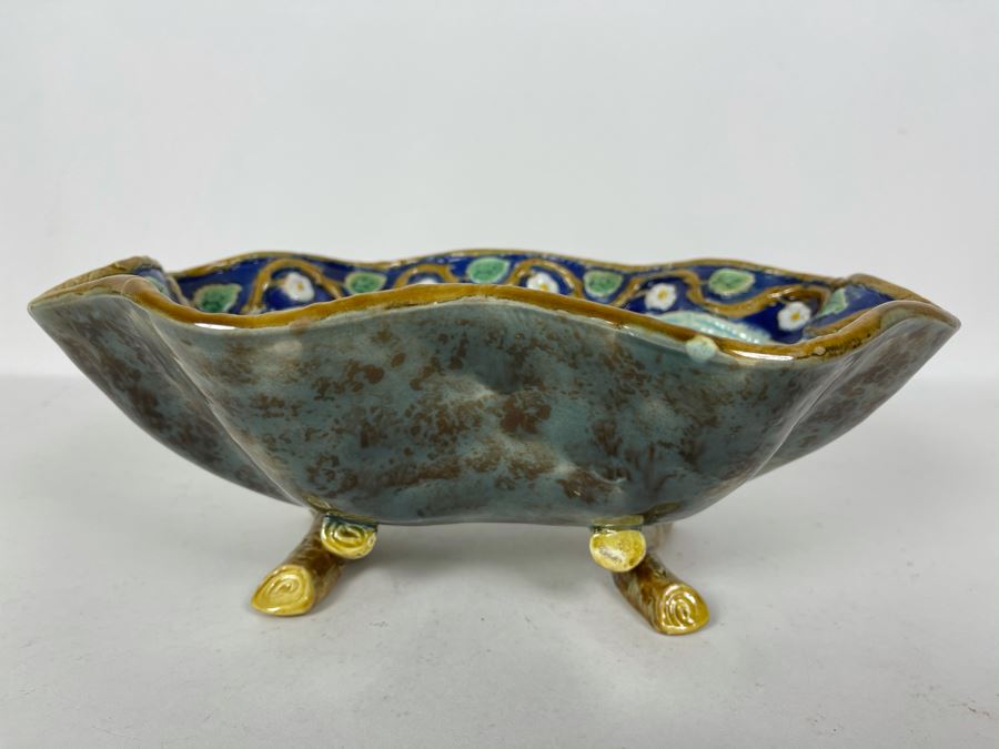 JUST ADDED - Signed Majolica Pottery Footed Bowl 11W X 8D X 4.5H [Photo 7]