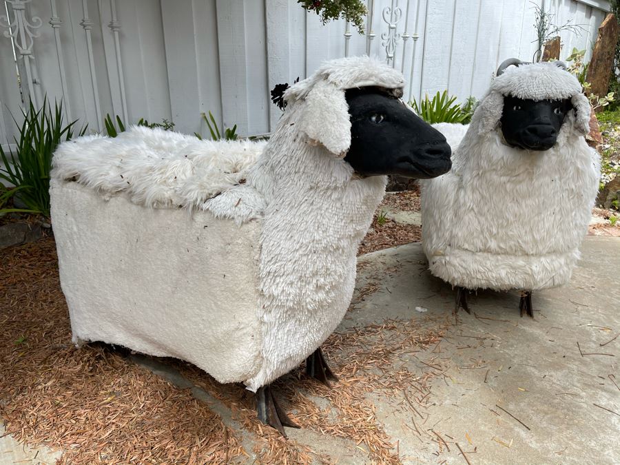 JUST ADDED - Pair Of Large Sheep Sculptures With Metal Legs [Photo 4]