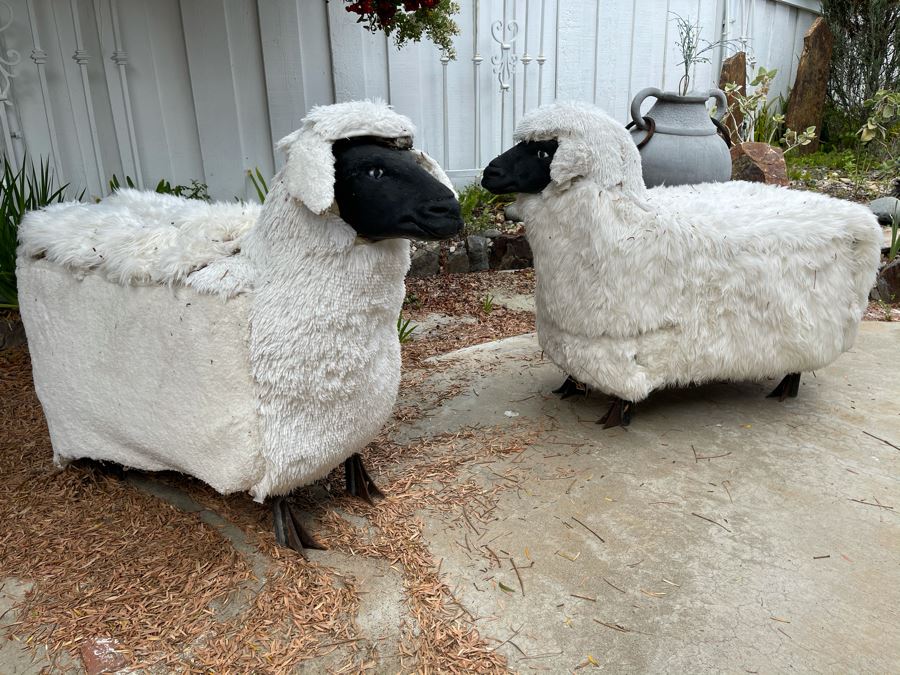 JUST ADDED - Pair Of Large Sheep Sculptures With Metal Legs [Photo 1]