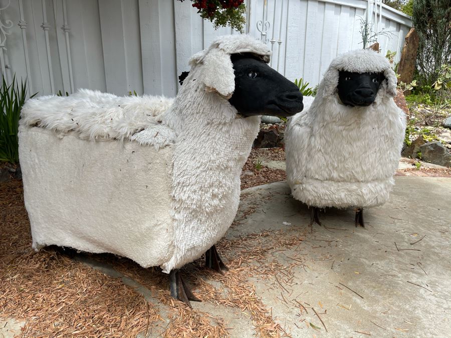 JUST ADDED - Pair Of Large Sheep Sculptures With Metal Legs [Photo 3]
