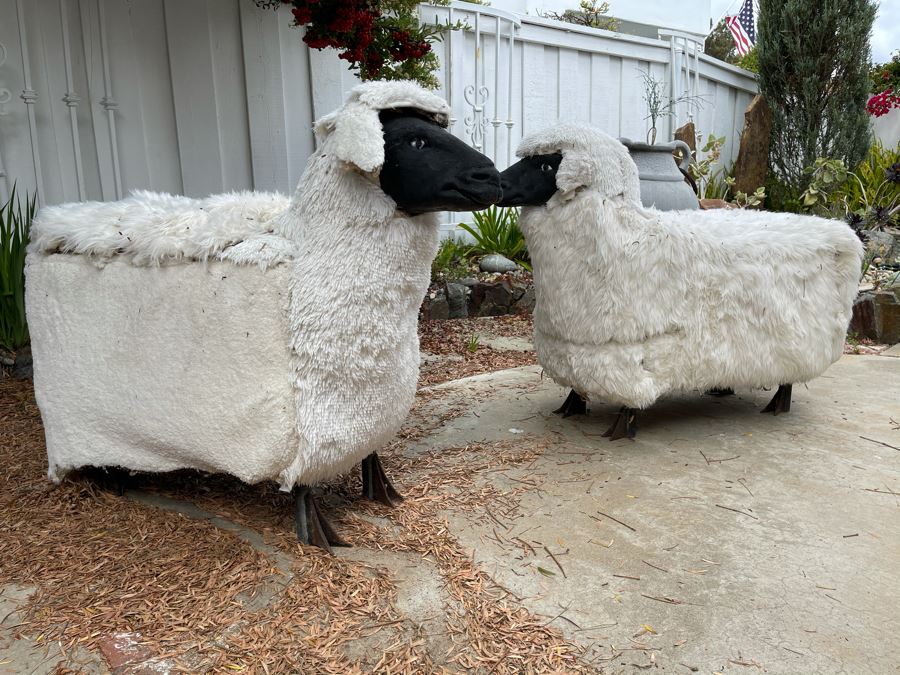 JUST ADDED - Pair Of Large Sheep Sculptures With Metal Legs [Photo 5]