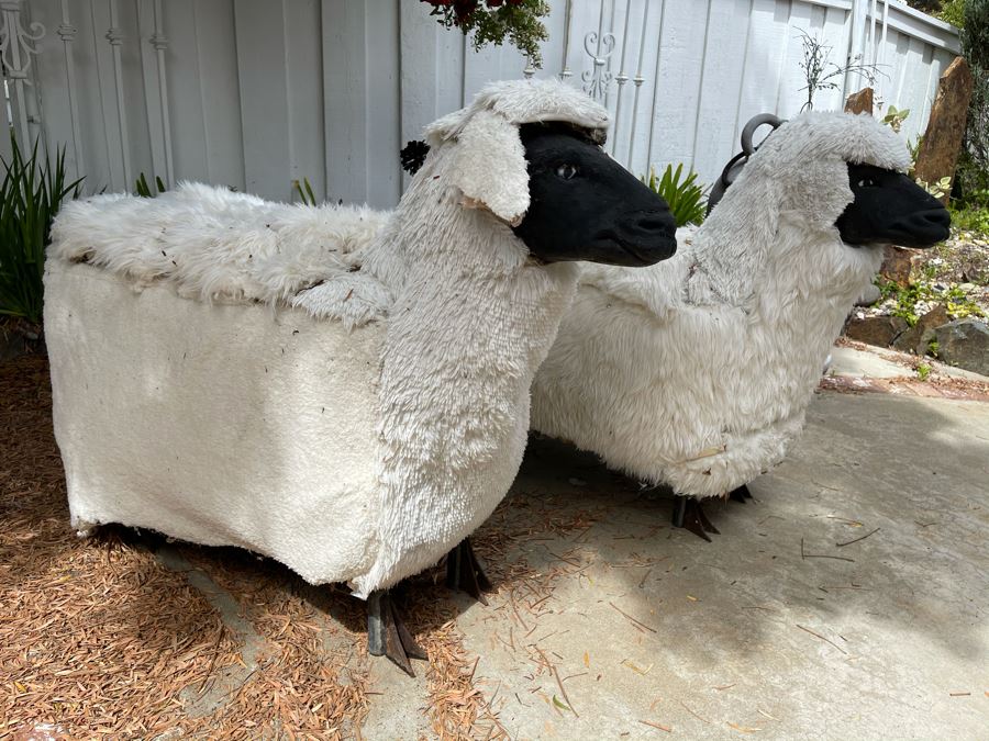 JUST ADDED - Pair Of Large Sheep Sculptures With Metal Legs [Photo 2]