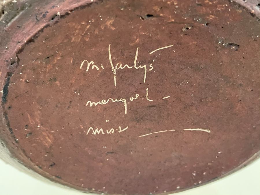 JUST ADDED - Signed Mid-Century Stoneware Pottery Punch Bowl 10.5R With Cups [Photo 8]