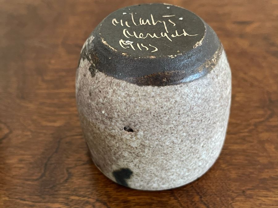 JUST ADDED - Signed Mid-Century Stoneware Pottery Punch Bowl 10.5R With Cups [Photo 7]